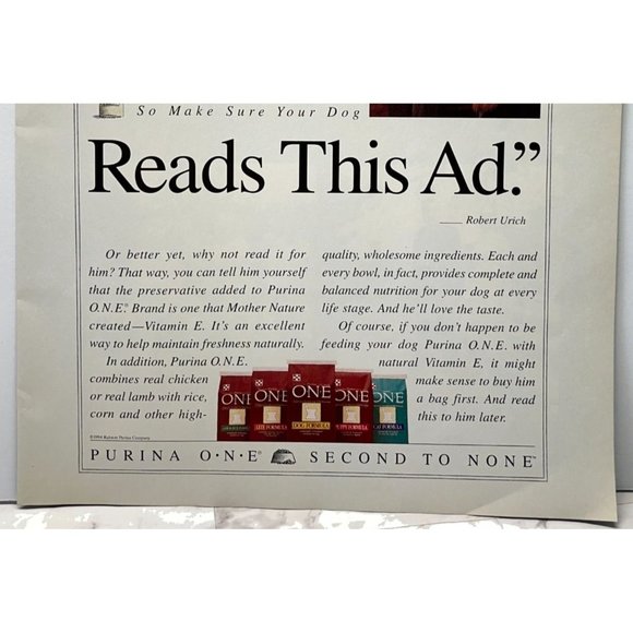 Purina One Dog Food Print Ad Vintage 1994 Pet Nutrition Second to None - Picture 5 of 6